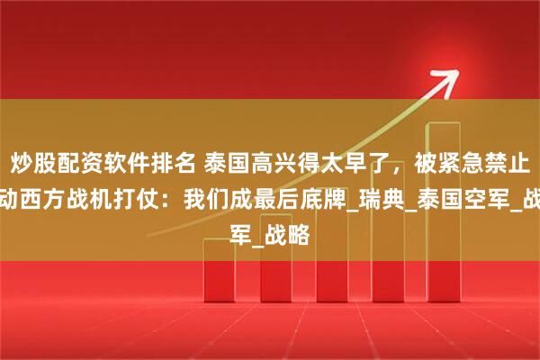 炒股配资软件排名 泰国高兴得太早了，被紧急禁止出动西方战机打仗：我们成最后底牌_瑞典_泰国空军_战略